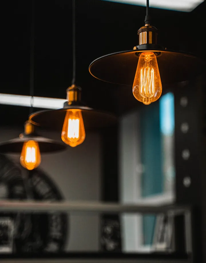 Pendant lights in a lighting showroom for electrical and lighting suppliers