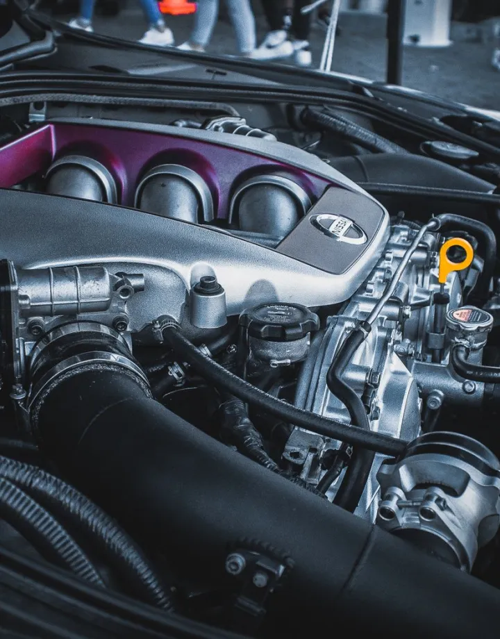 Close-up of a car engine, representing auto and industrial spare parts trading